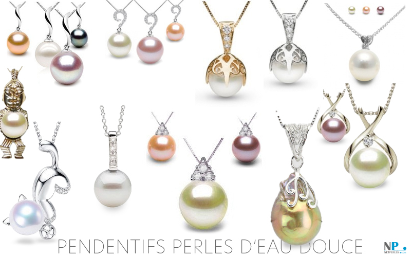 Pendentifs perles d'eau douce - Or ou Argent - Perles de differents diametres, differentes couleurs naturelles